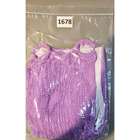 One Shoulder Swim Top Plus Sz 4X Purple Lilac Padded Metal Rings Smocked Stretch - Picture 5 of 5